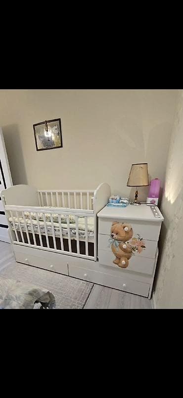 шизлонг детский: Детский комплект: Манеж белого цвета кроватка-трансформер с — 3