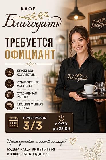 Требуется Официант Без опыта, Оплата: Ежемесячно