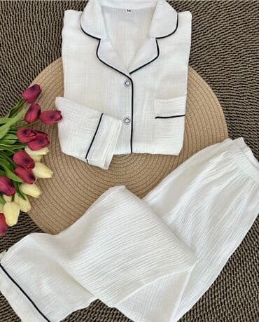 белая ночная сорочка: Ваши любимые-МУСЛИНОВЫЕ🤍 M L XL(рукава длинные) 🍒легкие 🍒дышащие — 2