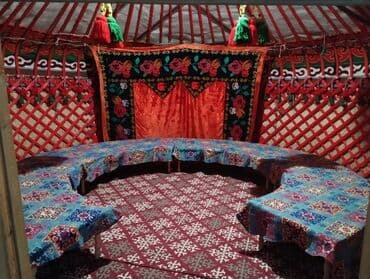 срочно продаю в связи с переездом: Аренда юрты, Каркас Деревянный, 75 баш, С полом, Самовар, Стол — 3