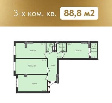 Гаражи: 3 комнаты, 89 м², Элитка, 3 этаж, ПСО (под самоотделку) — 2