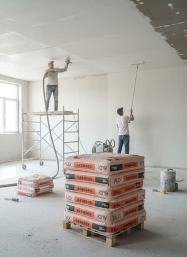 гипсо кардон: Штукатурка Alinex, Гипсовая, Машинного нанесения, Для потолков — 1