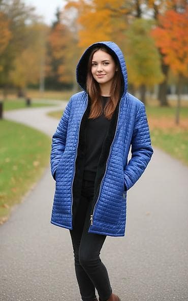 Стеганая куртка с капюшоном, размер 50. - Цвет: ярко‑синий с черной