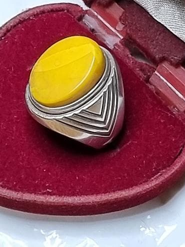 серебренное кольцо: Кольцо, Печатка, Проба 925, Унисекс, Янтарь, Новый — 2