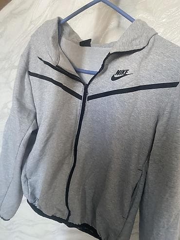 мужской полузамок: Серая спортивная кофта Nike на молнии. - Тип: худи/толстовка на — 4
