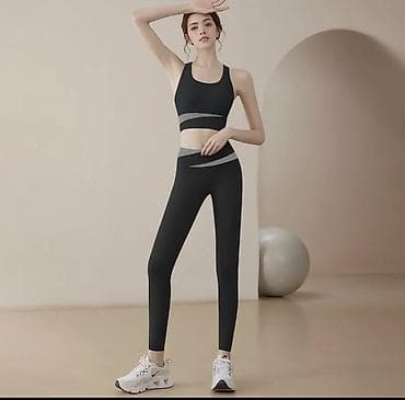 Спортивный костюм для тренировок (топ + леггинсы), цвет черный с — 2