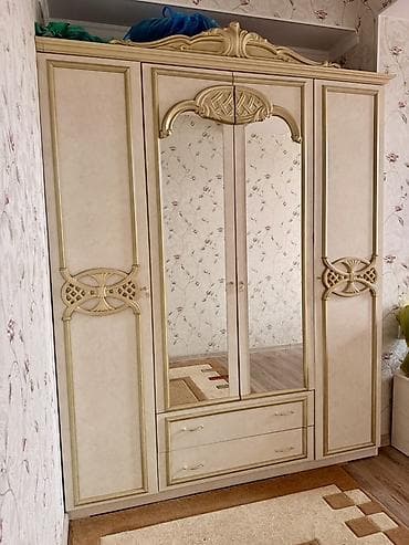 двухспалки: Спальный гарнитур, Б/у, Двуспальная кровать, Шкаф, Трюмо, Самовывоз, цвет - Бежевый — 2