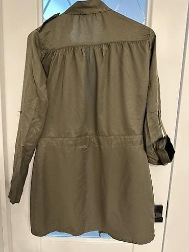 пиджак лен: Женский рубашка/накидка - Цвет: хаки (оливковый) - Фасон: удлиненный — 5