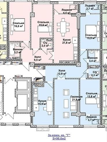 3: 3 комнаты, 91 м², Политех Элитка, 8 этаж, ПСО (под самоотделку) — 2