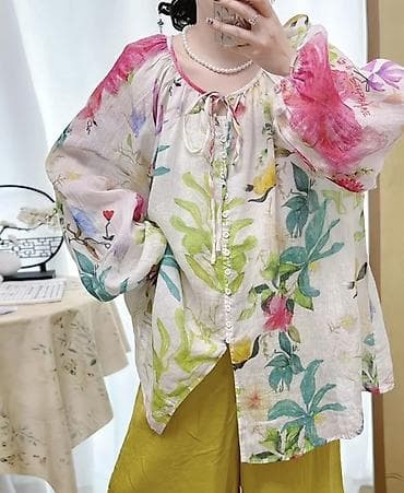 Блузка, Бохо, Батист, В цветочек, Прозрачная модель at lalafo.kg Блузка, Бохо, Батист, В цветочек, Прозрачная модель