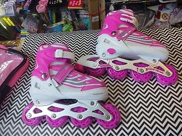 рали: Роликовые коньки раздвижные, 4‑колёсные, розово‑белые. Основные — 1