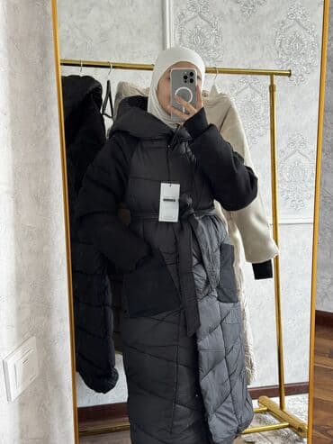 купить женский пуховик большого размера: Пуховик, Длинная модель, Китай, С капюшоном, Стеганый, С поясом — 3