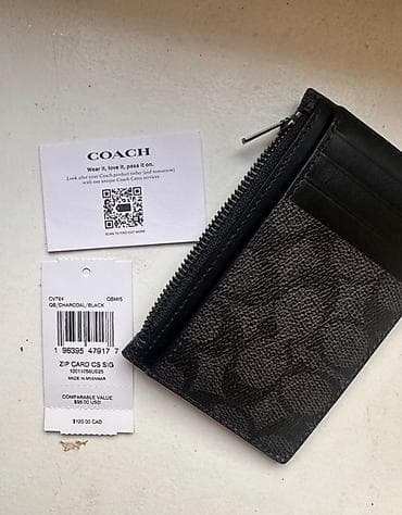 для карт: Картхолдер COACH Zip Card Case, цвет Charcoal/Black. Оригинал 💯 - — 2