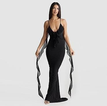 черные платье: Длинное вечернее платье цвета черный. - Силуэт: облегающее макси с — 1