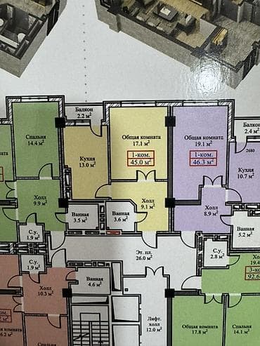 квартиры в токмок: Строится, Элитка, 1 комната, 45 м² — 2