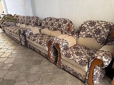 диван кожаный бу: Комплект мягкой мебели, Б/у, Самовывоз, Платная доставка, цвет - Бежевый — 1