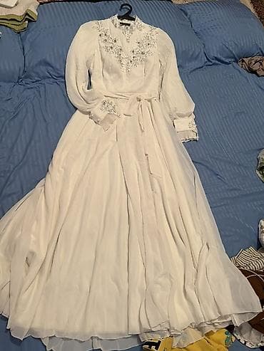 сварочный формы: Свадебное платье, Закрытое, А-силуэт, Турция, Жемчуг, Б/у — 7