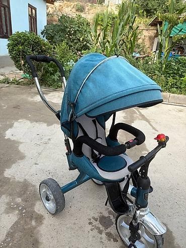 шторки авто: Детский trike-велосипед с родительской ручкой и капюшоном Anti-UV — 2
