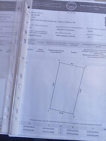 аренда участка бишкек: 435 соток, Курулуш, Техпаспорт — 2