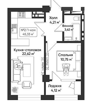 Сдан, Элитка, 1 комната, 45 м²