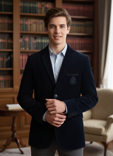 брендовая детская одежда: Детский блейзер из вельвета темно-синего цвета, идеален для школы или — 1