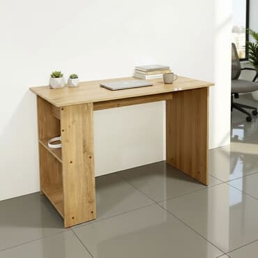 письменные столы для двоих: Стол рабочий ST002 (Дуб Амберг) Стол рабочий с полками, 2х сторонний — 1