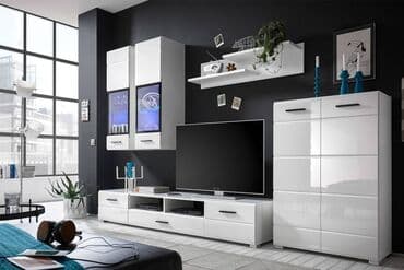стенка и горка: Гарнитур для зала, Тумба под ТВ, Шкаф, В рассрочку, МДФ, Бесплатная доставка, цвет - Белый — 1