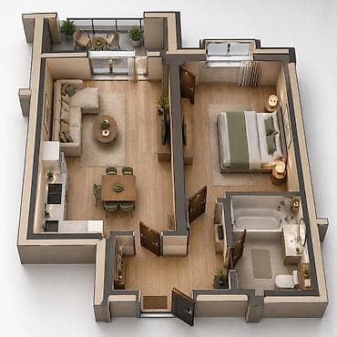 1 комната, 48 м²