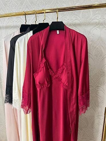 real techniques: Комплект домашней одежды: длинный халат с поясом + сорочка на — 1