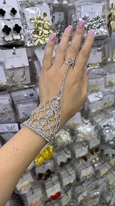 умные кольца: Браслет-кист с кольцом (hand harness) из страз - Эффектный комплект — 2