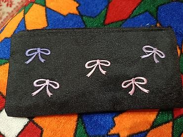 pouch: Текстильный пенал/косметичка с вышивкой бантиков - Материал: плотная — 1