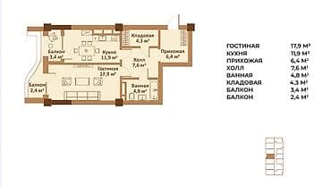 Недвижимость: 1 комната, 58 м², Элитка, 15 этаж, ПСО (под самоотделку) — 4