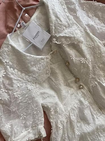 летние платье: Белое ажурное платье миди - Размер: S - Цена: 900 с - Материал — 6