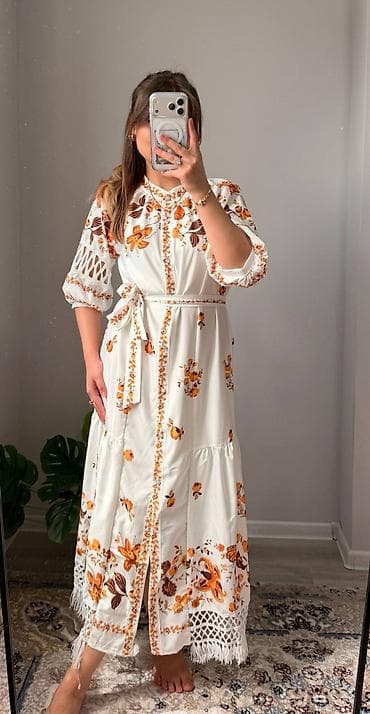 Повседневное платье, Китай, Лето, Длинная модель, Хлопок, Бохо, M, S, L — 1