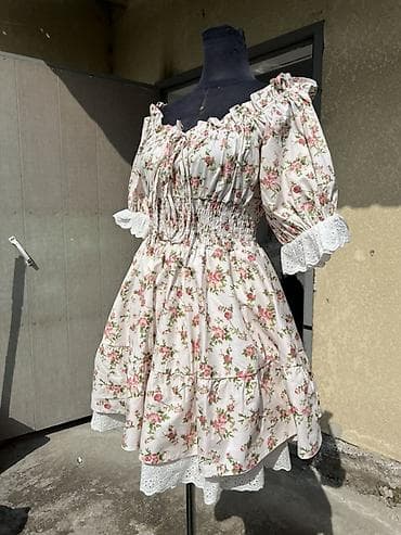 женские летние комбинезоны: Повседневное платье, Made in KG, Лето, Короткая модель, Хлопок, Крестьянка, XS, S, M — 6