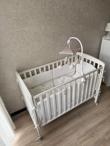 Детская приставная кроватка, С колесиками, цвет - Белый