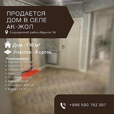 отдых на ыссык ата: Дом в селе Ак-Жол, Сокулукский район, ул. Фрунзе 34. Площадь дома — 1