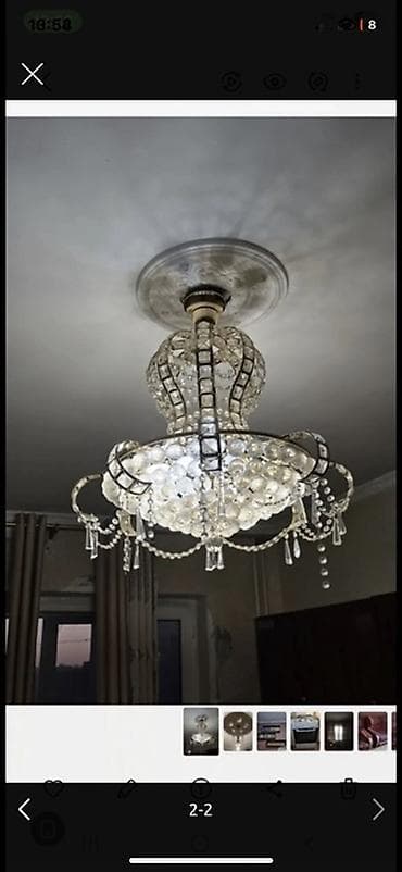 Классическая подвесная люстра с кристаллами. Состояние отличное. -
