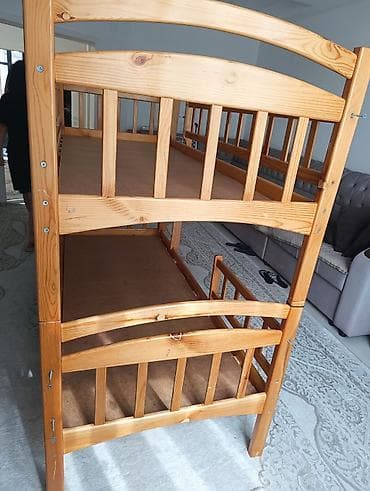 bunk bed: Двухъярусная деревянная кровать из массива (сосна/ель) в натуральном — 4