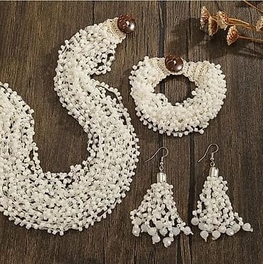 Эркектер кийими: Набор бижутерии ручной работы из бусин только белый Состав набора: - — 1