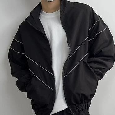 Көйнөктөр: Мужская ветровка с молнией - Цвет: черный с контрастными — 2