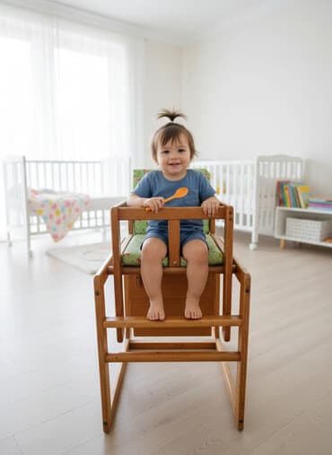 мебель детский сад: Стульчик для кормления, Б/у, Другой бренд, Дерево, Трансформер, цвет - Зеленый, Самовывоз — 2