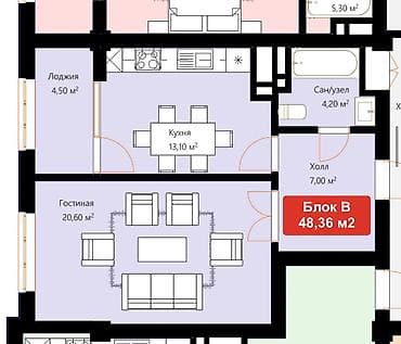 Продажа квартир: 1 комната, 48 м², Элитка, 3 этаж, Готовая ПСО (под самоотделку) — 1