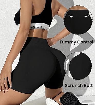 шорты для зала: Лосины и шорты безшовные с пуш-ап эффектом Черные, новые. Для фитнеса — 3