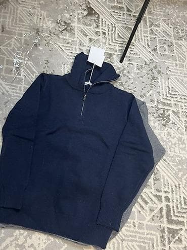 Мужской свитер с воротником на молнии (half-zip) - Цвет: тёмно-синий