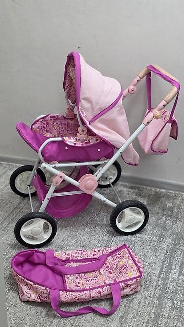 Детские игрушечные коляски для кукол — комплект из 2 штук, розовые — 5