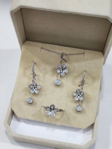 свадебные платья от производителя: Серебряный Набор + Цепочка "Цветочки" Серебро 925 Дизайн Италия — 8