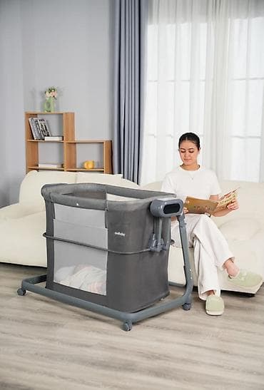 foldable table: Детская приставная кроватка, С колесиками, цвет - Серый — 2