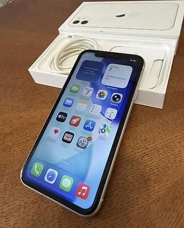 IPhone 11, Б/у, 128 ГБ, Белый, Зарядное устройство, Чехол, Кабель, 82 %