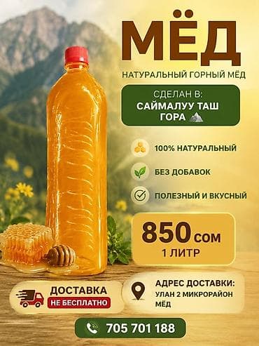 Продукты питания: Натуральный горный мёд Происхождение: гора Саймалуу-Таш. Состав — 1
